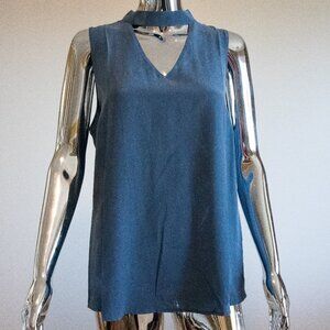 Blue sleeveless blouse Size L with mock-neck and v-neck